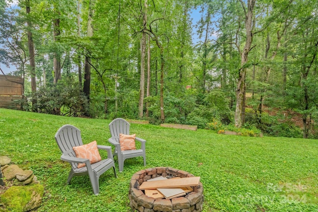 view of yard featuring an outdoor fire pit