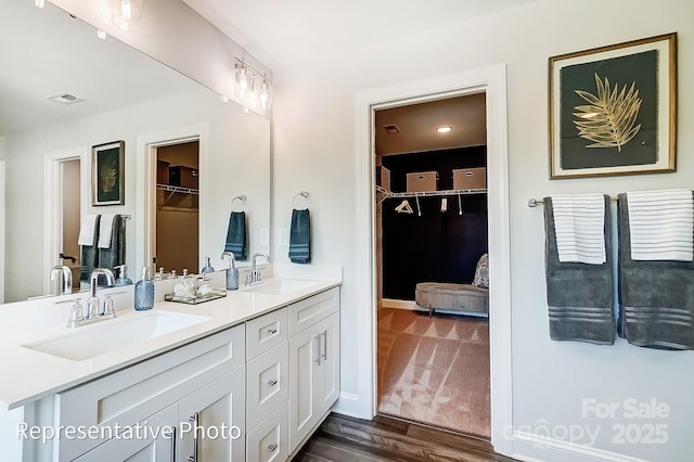 bathroom with vanity and wood-type flooring