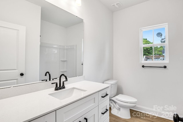 bathroom featuring vanity, toilet, and wood-type flooring