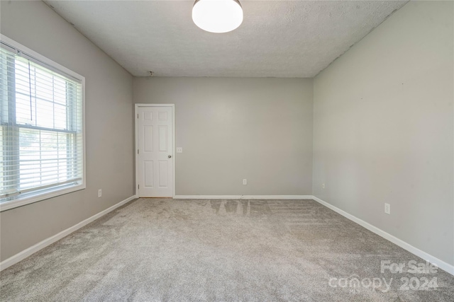 spare room featuring light carpet and a textured ceiling