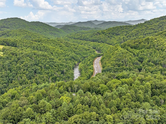 aerial view with a mountain view and a forest view