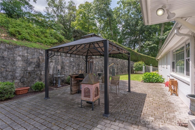 view of patio featuring a gazebo