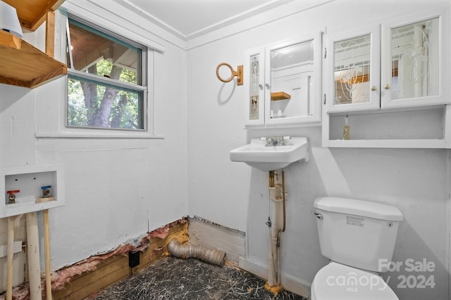 bathroom with sink, toilet, and crown molding