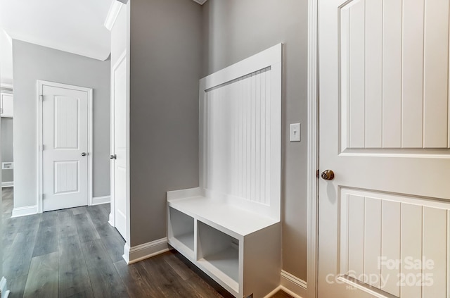 mudroom with dark hardwood / wood-style floors