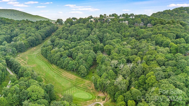 bird's eye view with a forest view and a mountain view