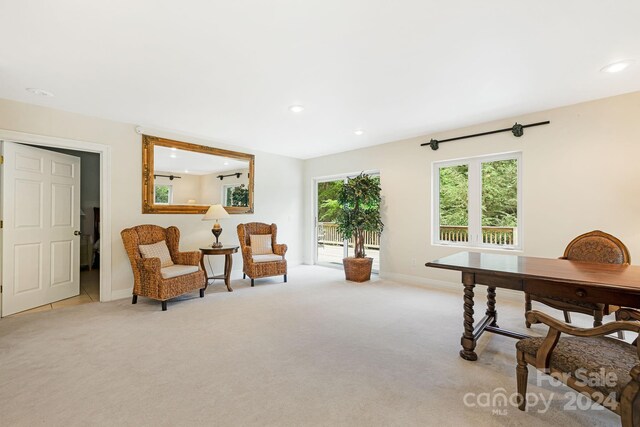 view of carpeted home office