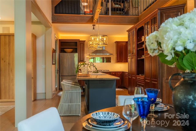 dining area featuring a chandelier