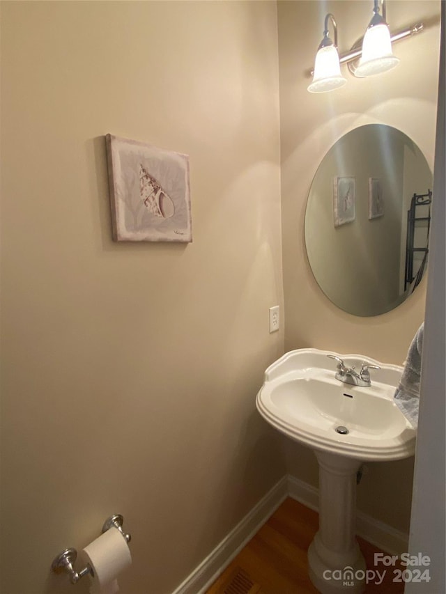 bathroom with hardwood / wood-style floors