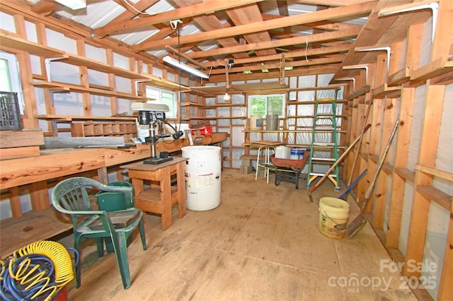 storage area with water heater