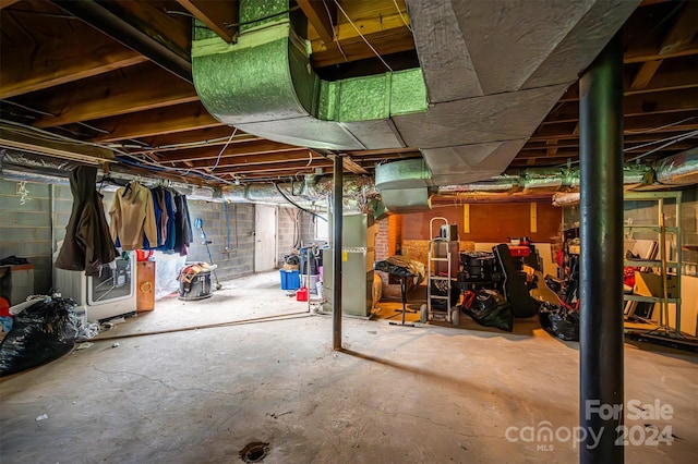 basement with heating unit