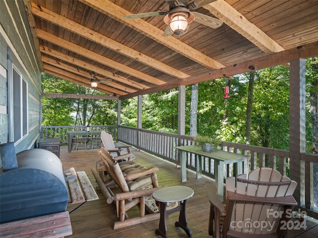 wooden terrace with ceiling fan