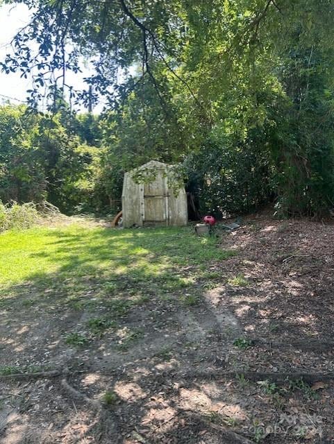 view of yard with a shed