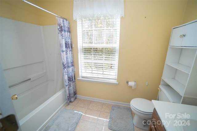 full bathroom with tile patterned flooring, vanity, toilet, and shower / bath combo