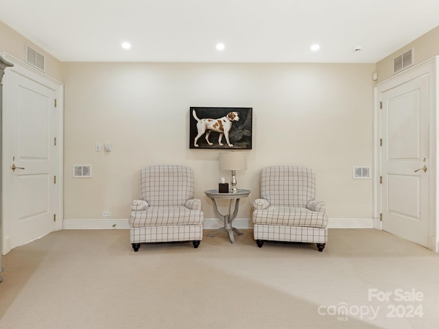 sitting room with carpet floors