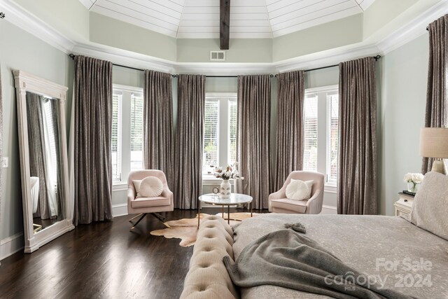 bedroom featuring vaulted ceiling, hardwood / wood-style floors, and wood ceiling