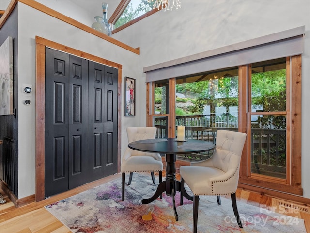 dining space featuring wood finished floors and a healthy amount of sunlight