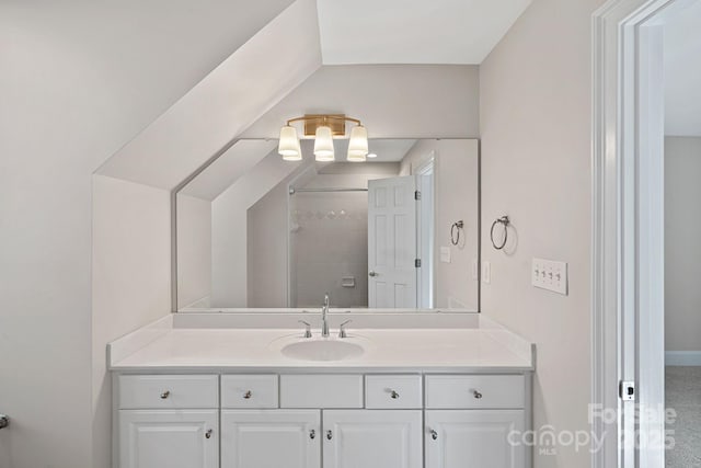 bathroom featuring vanity and walk in shower