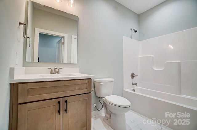 full bathroom with shower / bath combination, toilet, and vanity