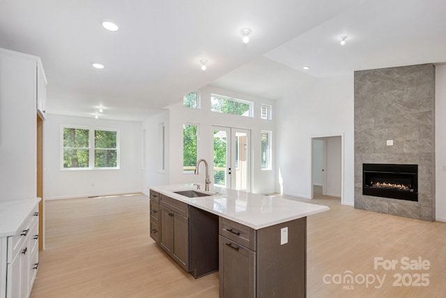 654 Hollybrook Dr, Flat Rock, NC 28731 - kitchen with open floor plan, healthy amount of natural light, light wood-style flooring, vaulted ceiling, and recessed lighting