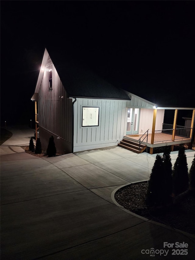 interior space featuring board and batten siding