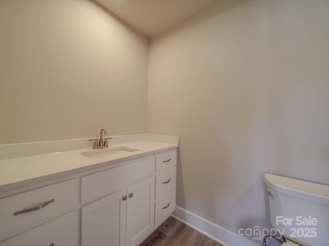 bathroom featuring vanity, hardwood / wood-style flooring, and toilet