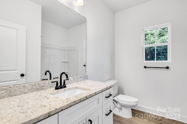 bathroom featuring vanity, toilet, and hardwood / wood-style floors