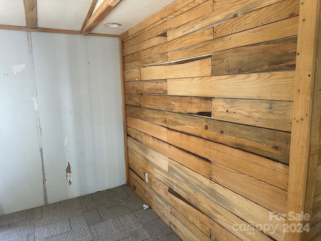 interior space featuring wood walls