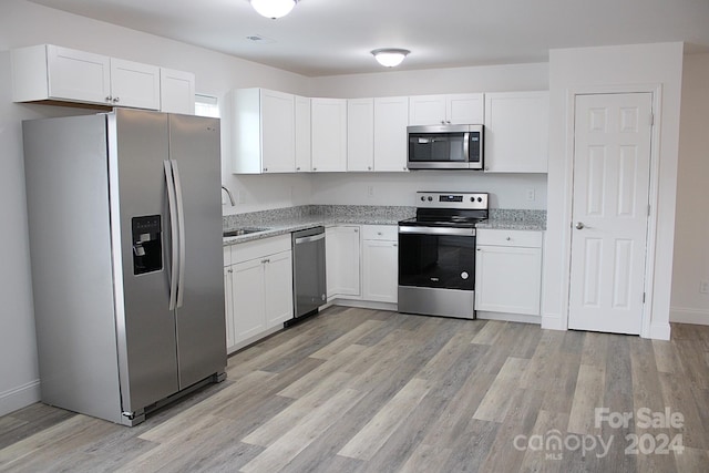 kitchen featuring white cabinetry, light hardwood / wood-style floors, appliances with stainless steel finishes, and sink