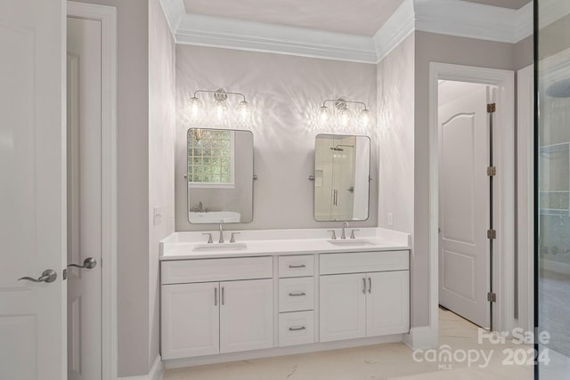 bathroom featuring vanity and ornamental molding