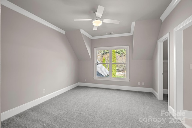 bonus room featuring carpet, ceiling fan, and vaulted ceiling