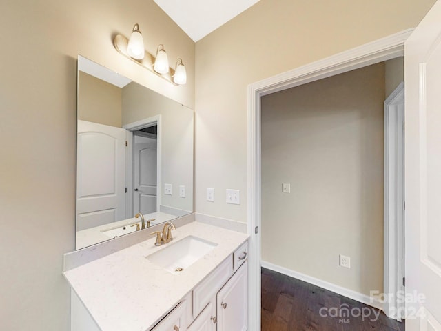 7025 Stella Pl, Stanley, NC 28164 - bathroom featuring vanity and wood finished floors