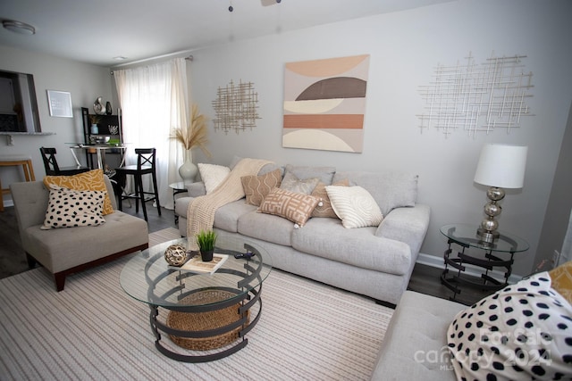 living room with hardwood / wood-style floors