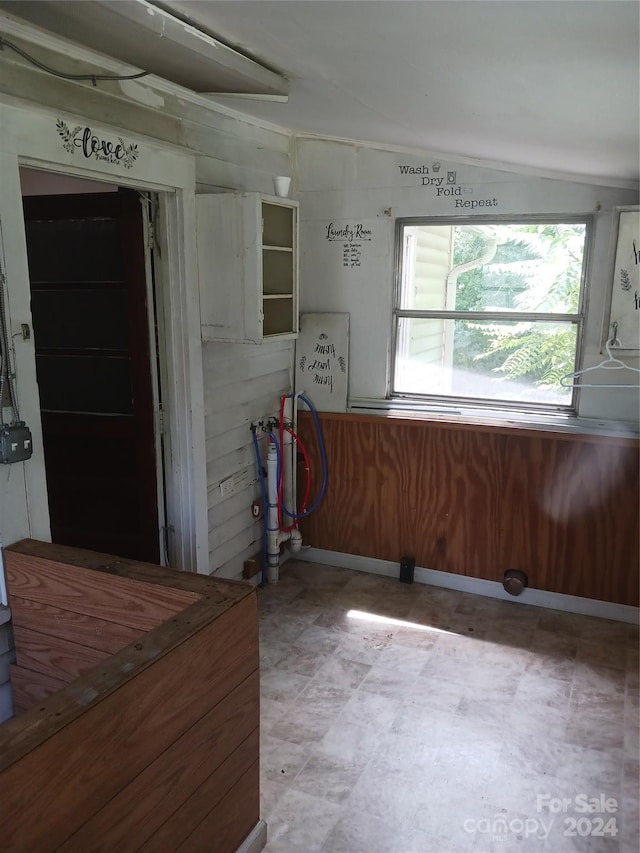 kitchen with wooden walls