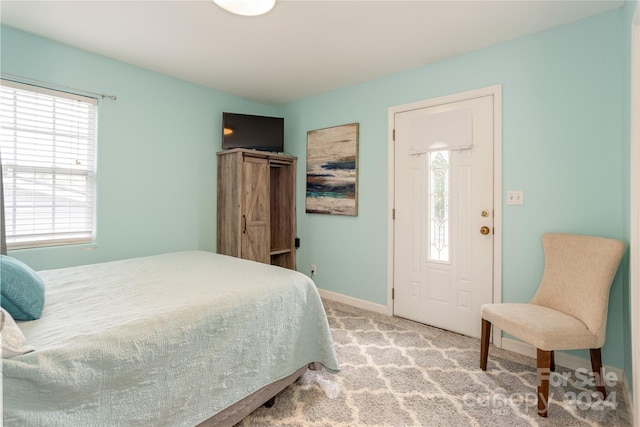 bedroom featuring multiple windows and carpet floors