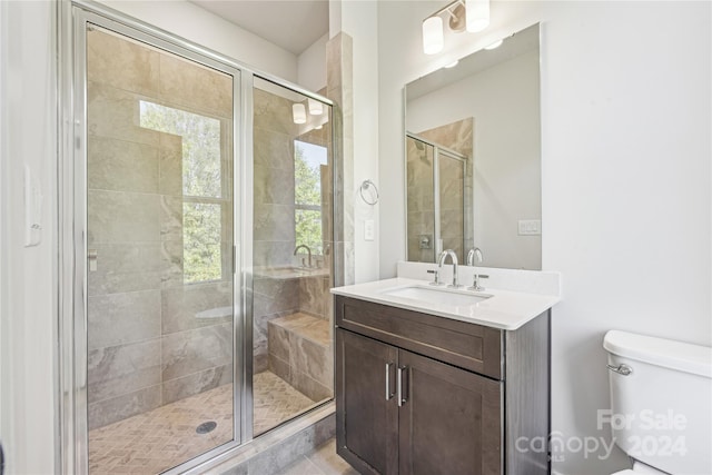 1432 Hamilton St Unit 14, Charlotte, NC 28206 - bathroom featuring a shower stall, vanity, toilet, and plenty of natural light