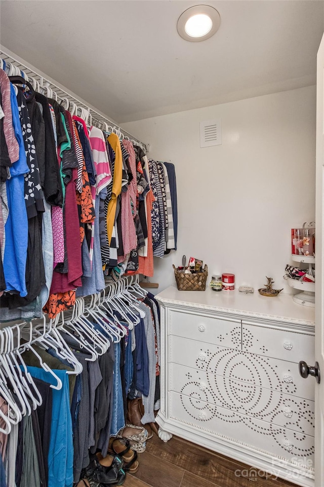 walk in closet featuring wood-type flooring