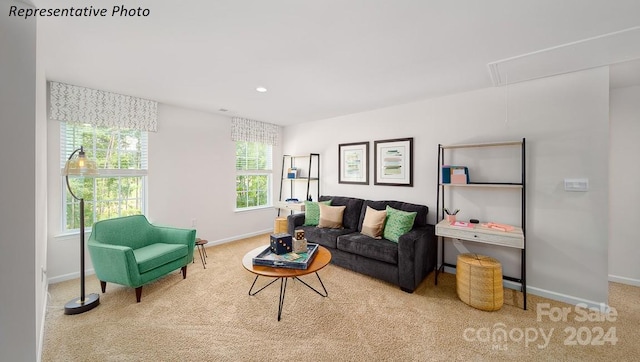 living room with light carpet