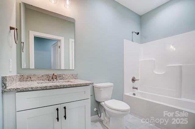 full bathroom with shower / washtub combination, toilet, and vanity