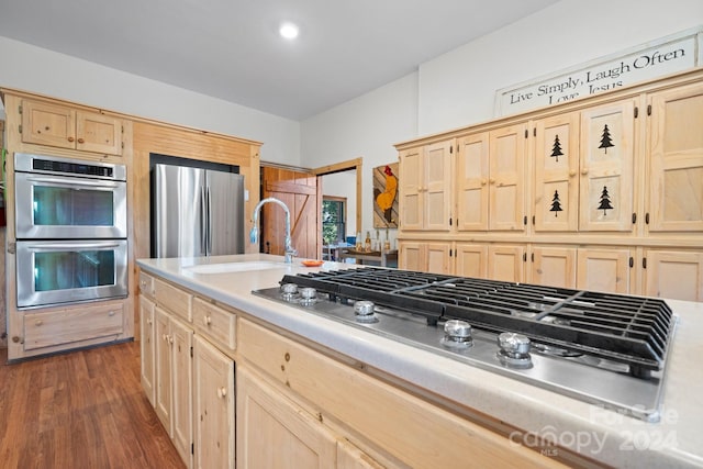 kitchen featuring sink, light brown cabinets, dark hardwood / wood-style floors, and appliances with stainless steel finishes