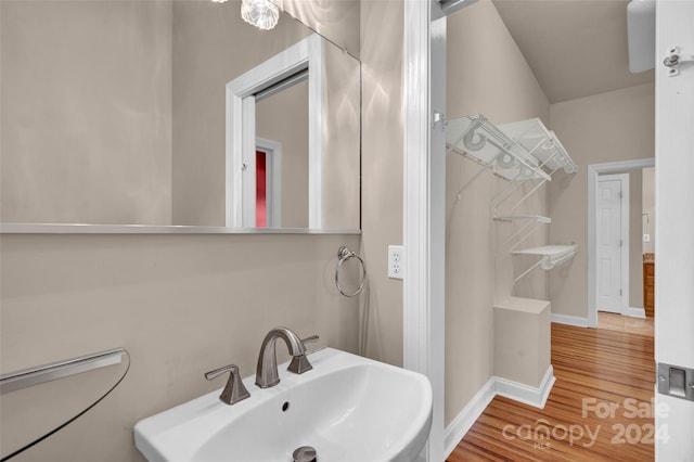 bathroom with hardwood / wood-style flooring and sink