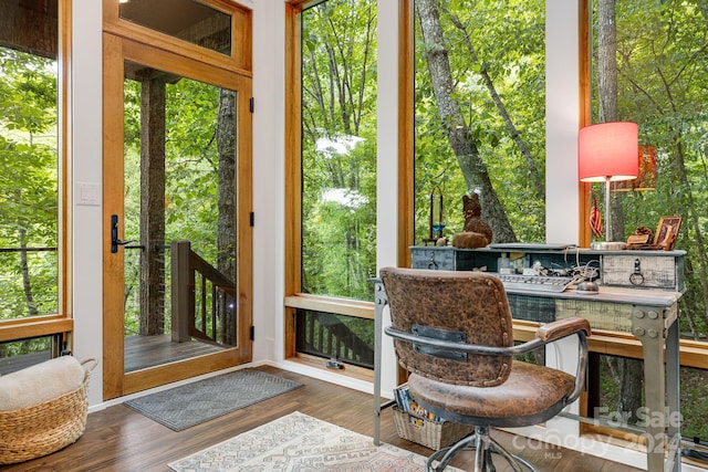 doorway to outside with wood-type flooring