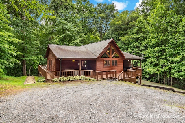 log home with a deck