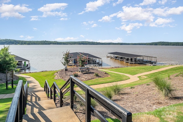 dock area with a water view