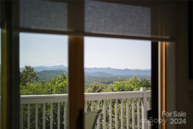 interior space with a mountain view