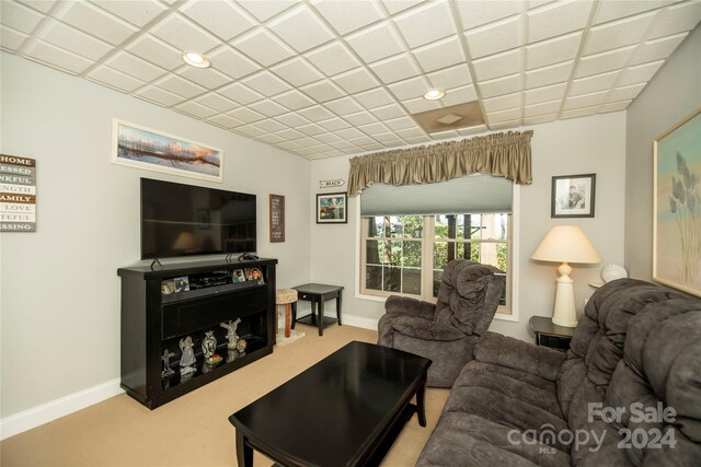 living room with light colored carpet