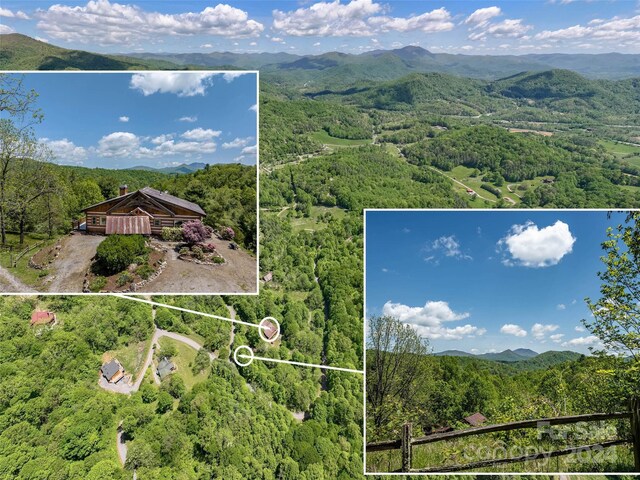 drone / aerial view featuring a mountain view