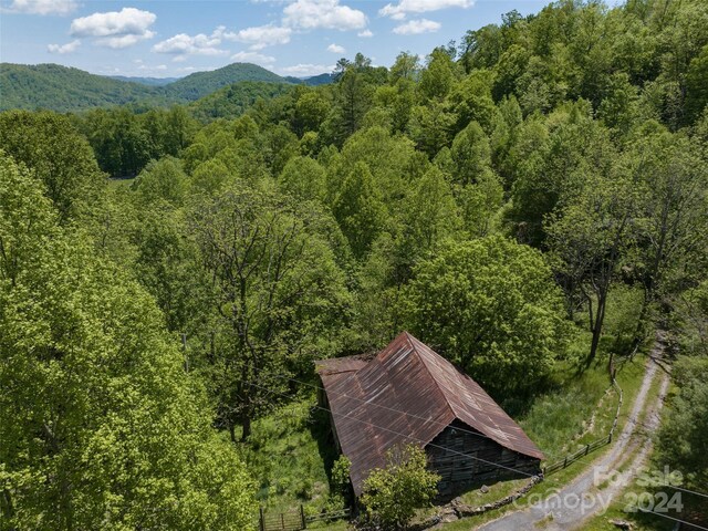 drone / aerial view featuring a mountain view