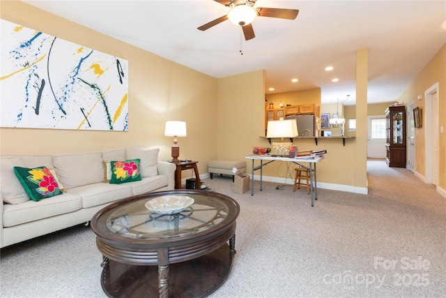 living room featuring ceiling fan