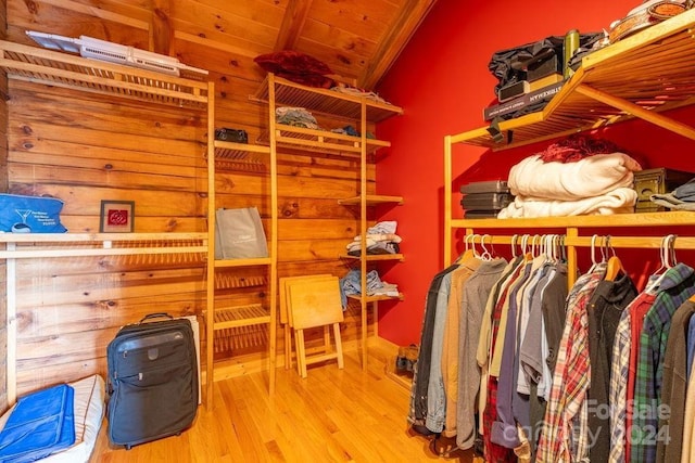 walk in closet with hardwood / wood-style flooring