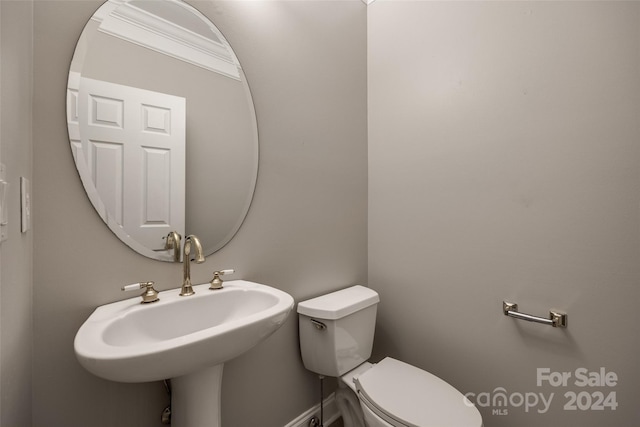 bathroom with sink, toilet, and crown molding